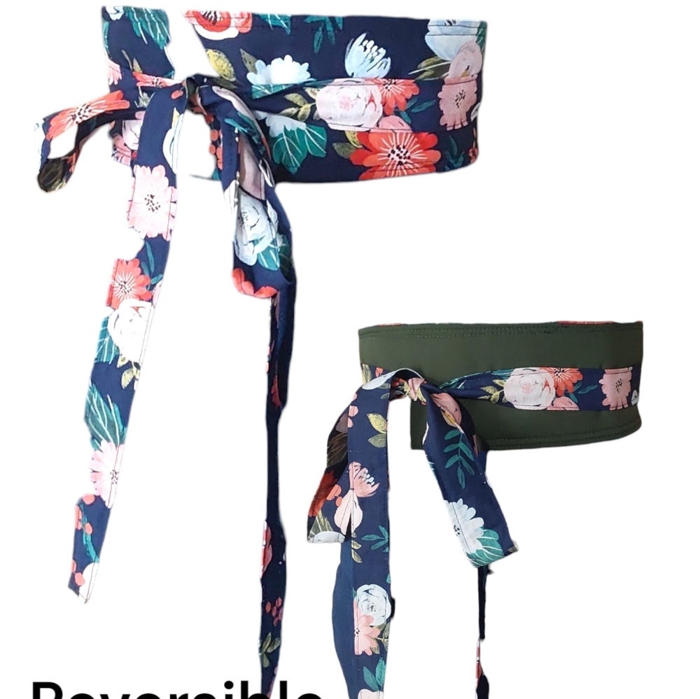 Blue and Green Reversible Floral Belt